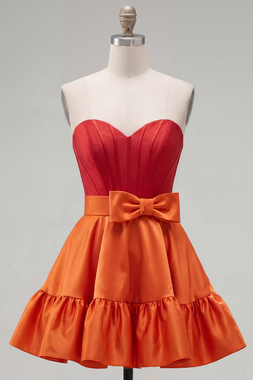 A-Line Navy Purple Satin Sweetheart Ruffled Homecoming Dress with Bow