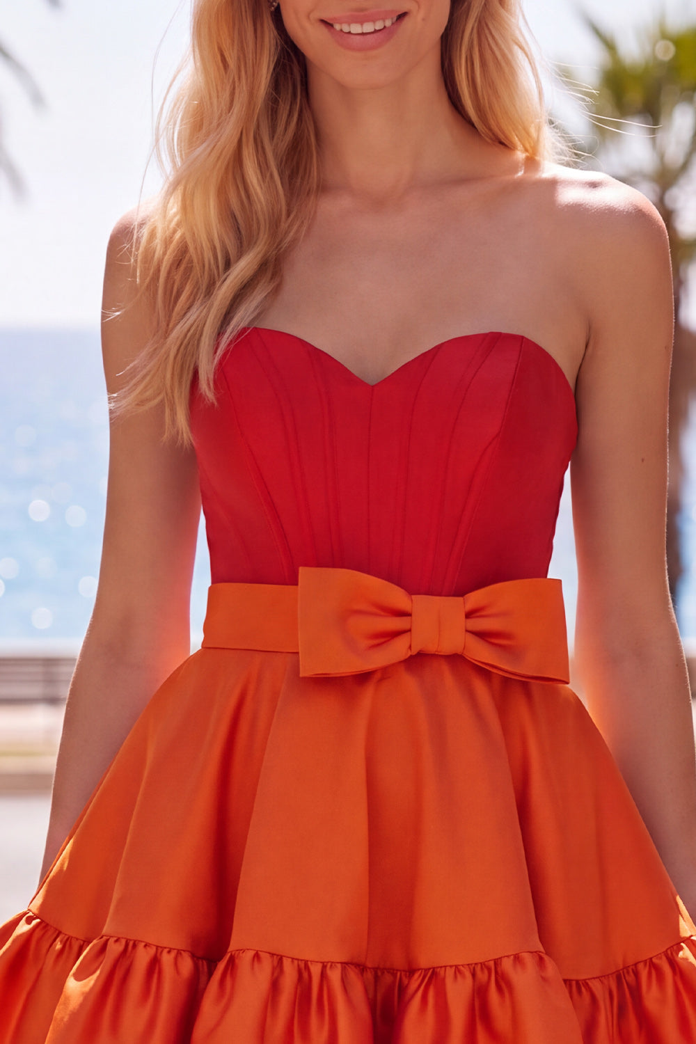 A-Line Navy Purple Satin Sweetheart Ruffled Homecoming Dress with Bow
