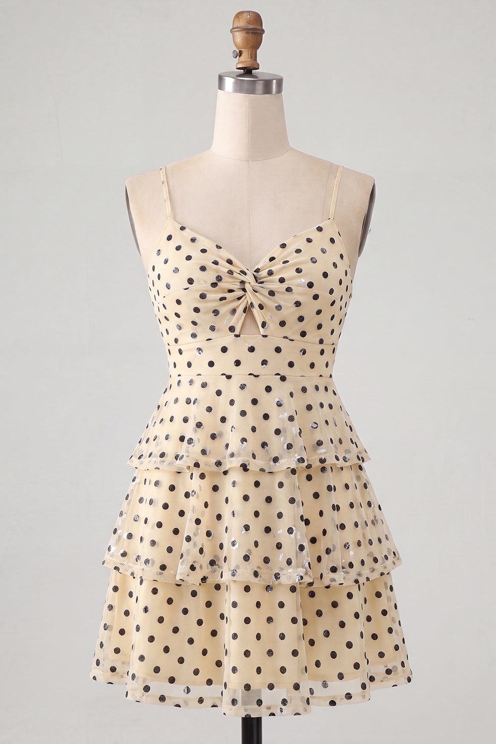 A-Line Champagne Sequins Tiered Ruffled Keyhole Lace Up Back Homecoming Dress