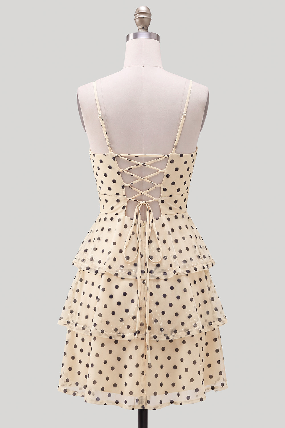 A-Line Champagne Sequins Tiered Ruffled Keyhole Lace Up Back Homecoming Dress