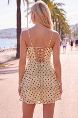 A-Line Champagne Sequins Tiered Ruffled Keyhole Lace Up Back Homecoming Dress