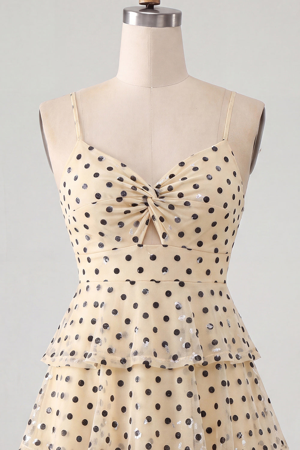 A-Line Champagne Sequins Tiered Ruffled Keyhole Lace Up Back Homecoming Dress