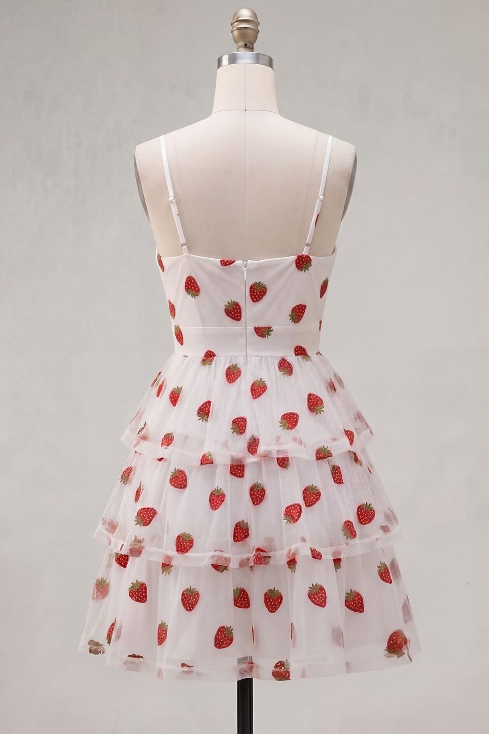 A-Line Pink Keyhole Tiered Ruffled Spaghetti Straps Ruched Homecoming Dress