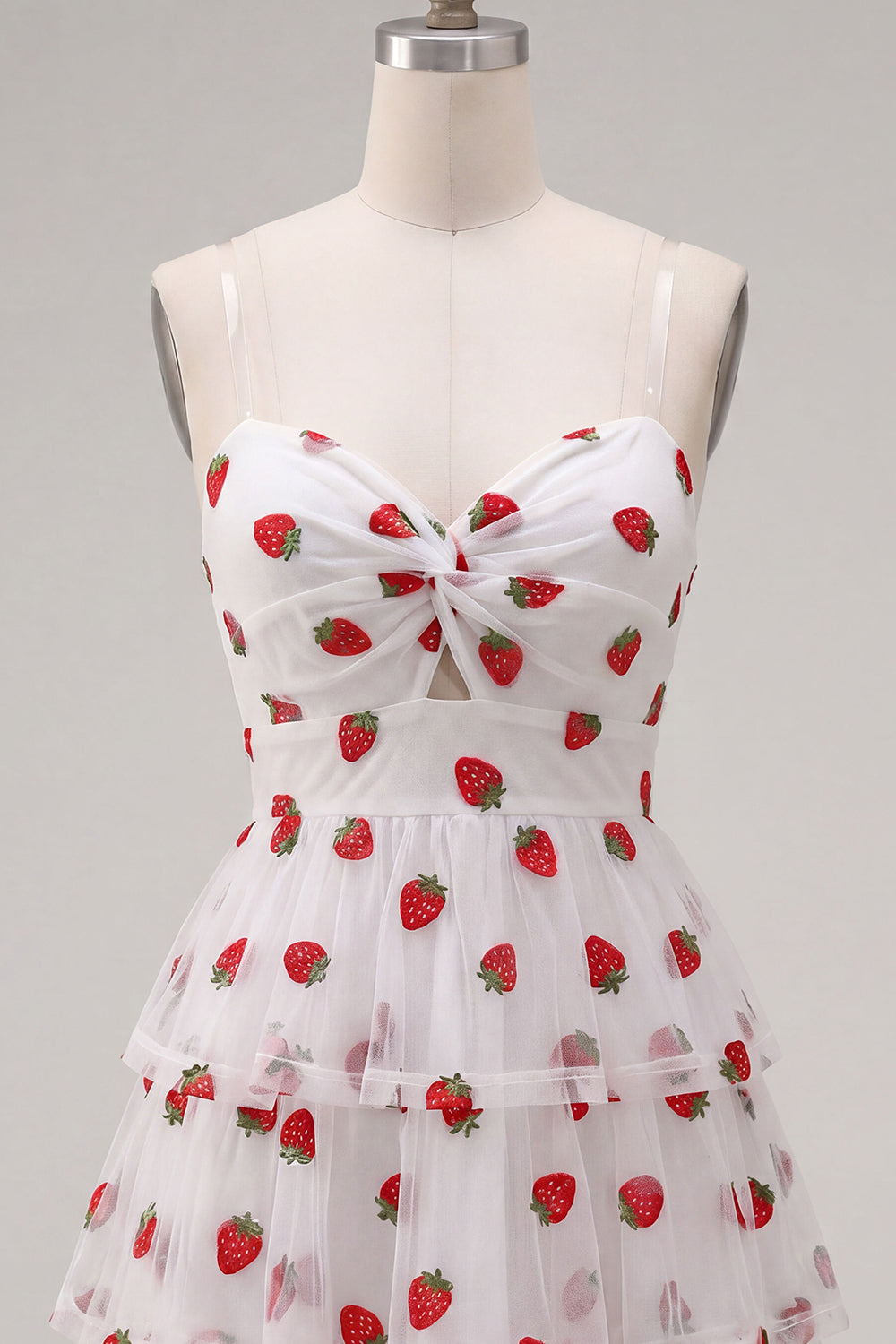 A-Line Pink Keyhole Tiered Ruffled Spaghetti Straps Ruched Homecoming Dress