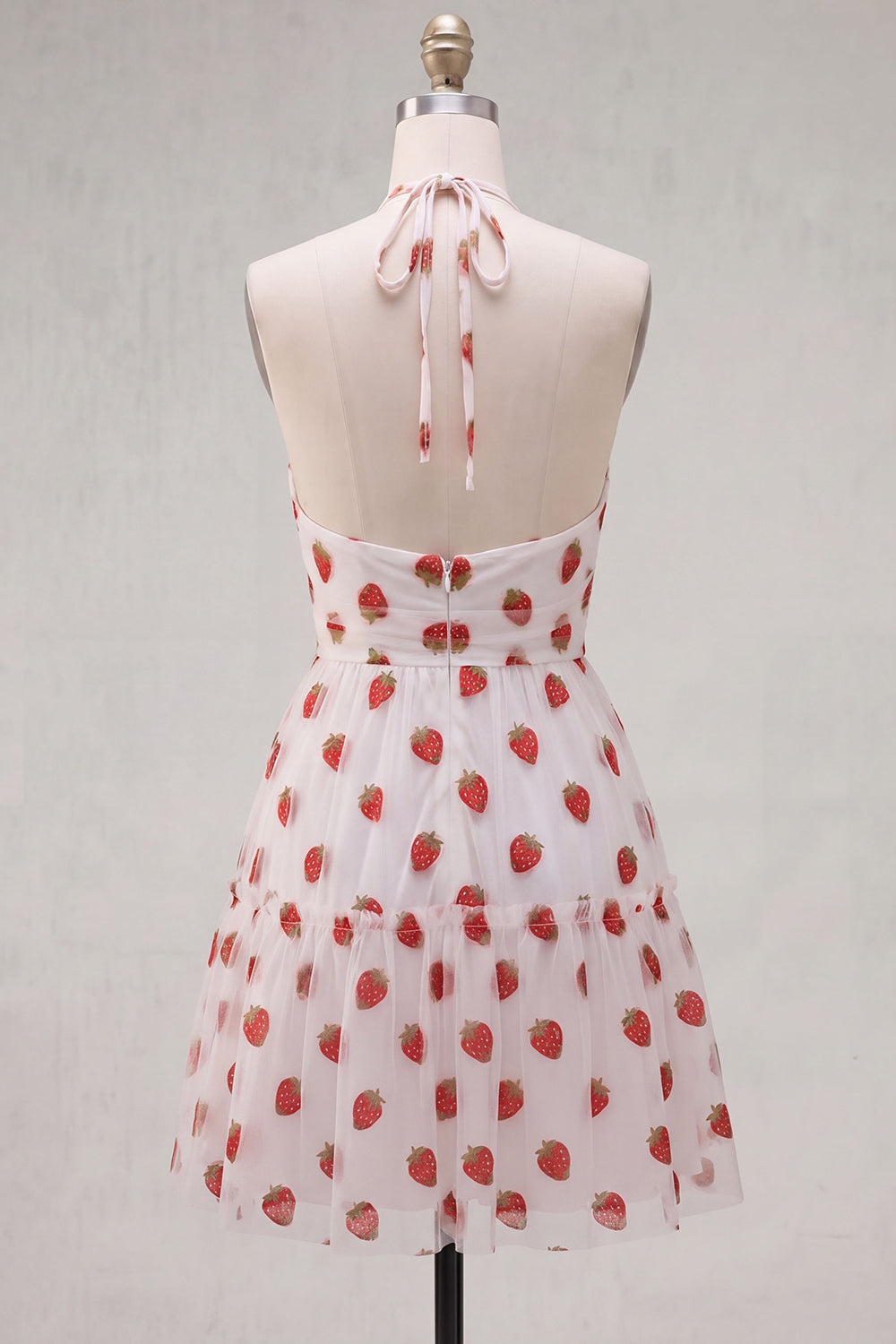 A-Line Pink Halter Neck Printed Ruffled Short Homecoming Dress
