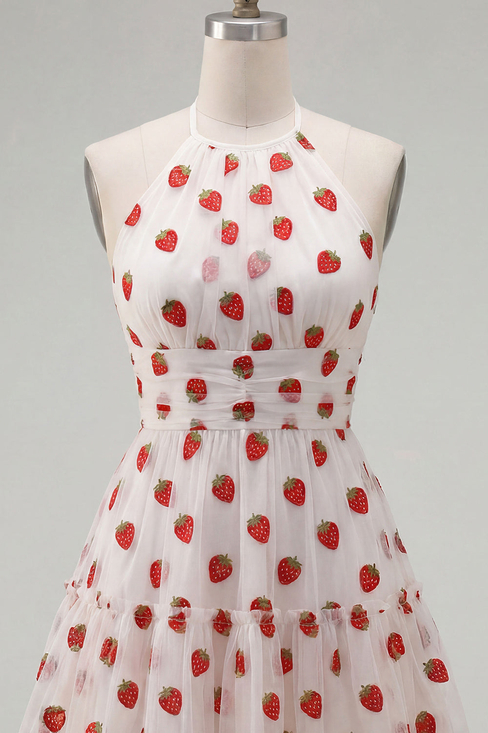 A-Line Pink Halter Neck Printed Ruffled Short Homecoming Dress
