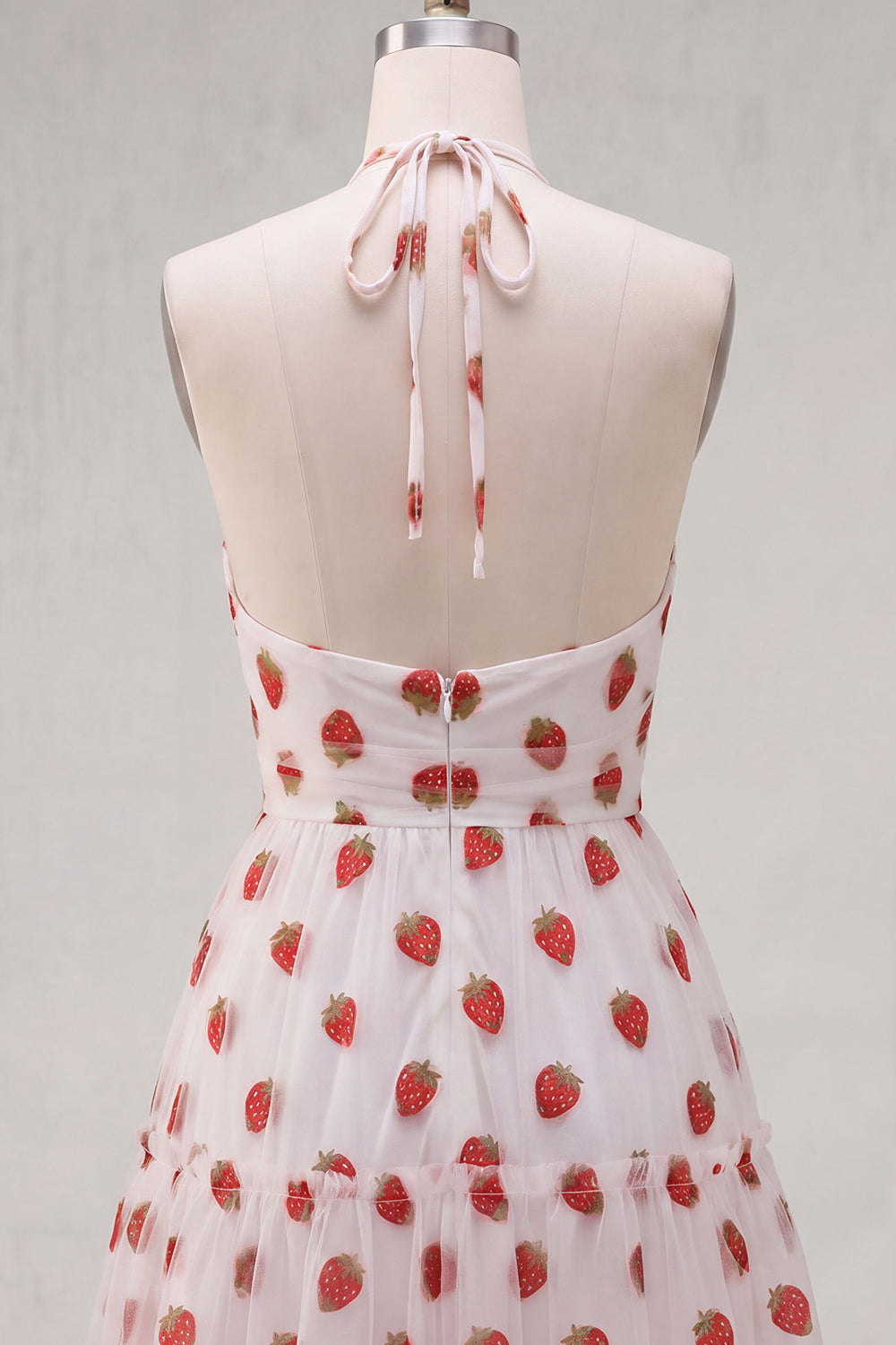 A-Line Pink Halter Neck Printed Ruffled Short Homecoming Dress