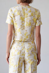 2 Piece Light Yellow Round Neck Single Breasted Floral Prom Suits