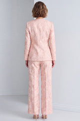 2 Piece Pink Round Neck Single Breasted Floral Prom Suits with Pockets