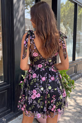 A-Line Black V-Neck Floral Sequins Homecoming Dress