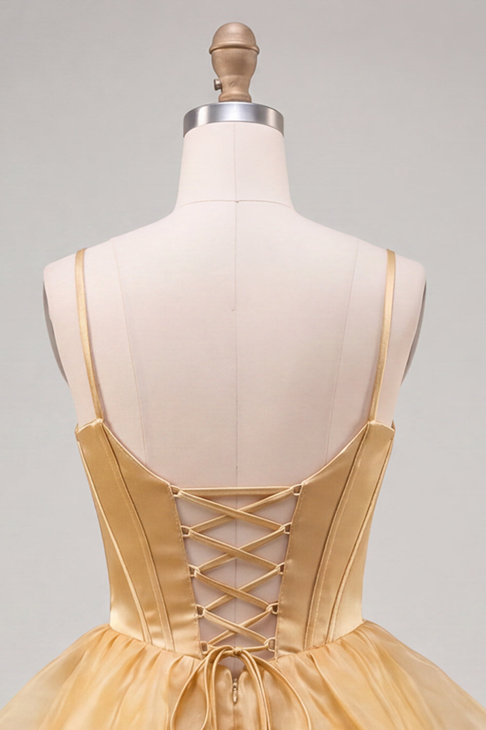 A-Line Gold Corset Tiered Beaded Short Homecoming Dress with Lace Up Back