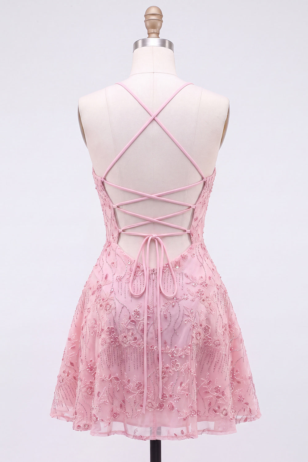 A-Line Red Sequins Lace Up Back Spaghetti Straps Short 80s Homecoming Dress