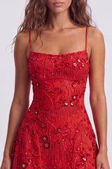 A-Line Red Sequins Lace Up Back Spaghetti Straps Short 80s Homecoming Dress