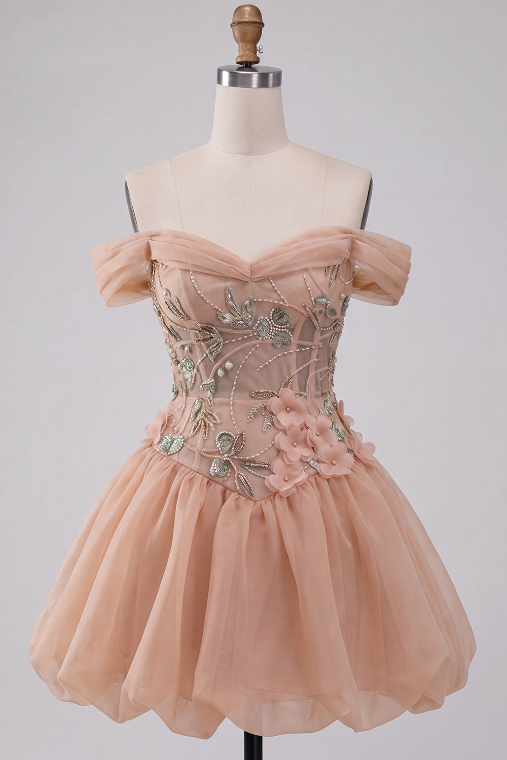 A-Line Pink Off the Shoulder Corset Bubble Hem Homecoming Dress with Lace Up Back