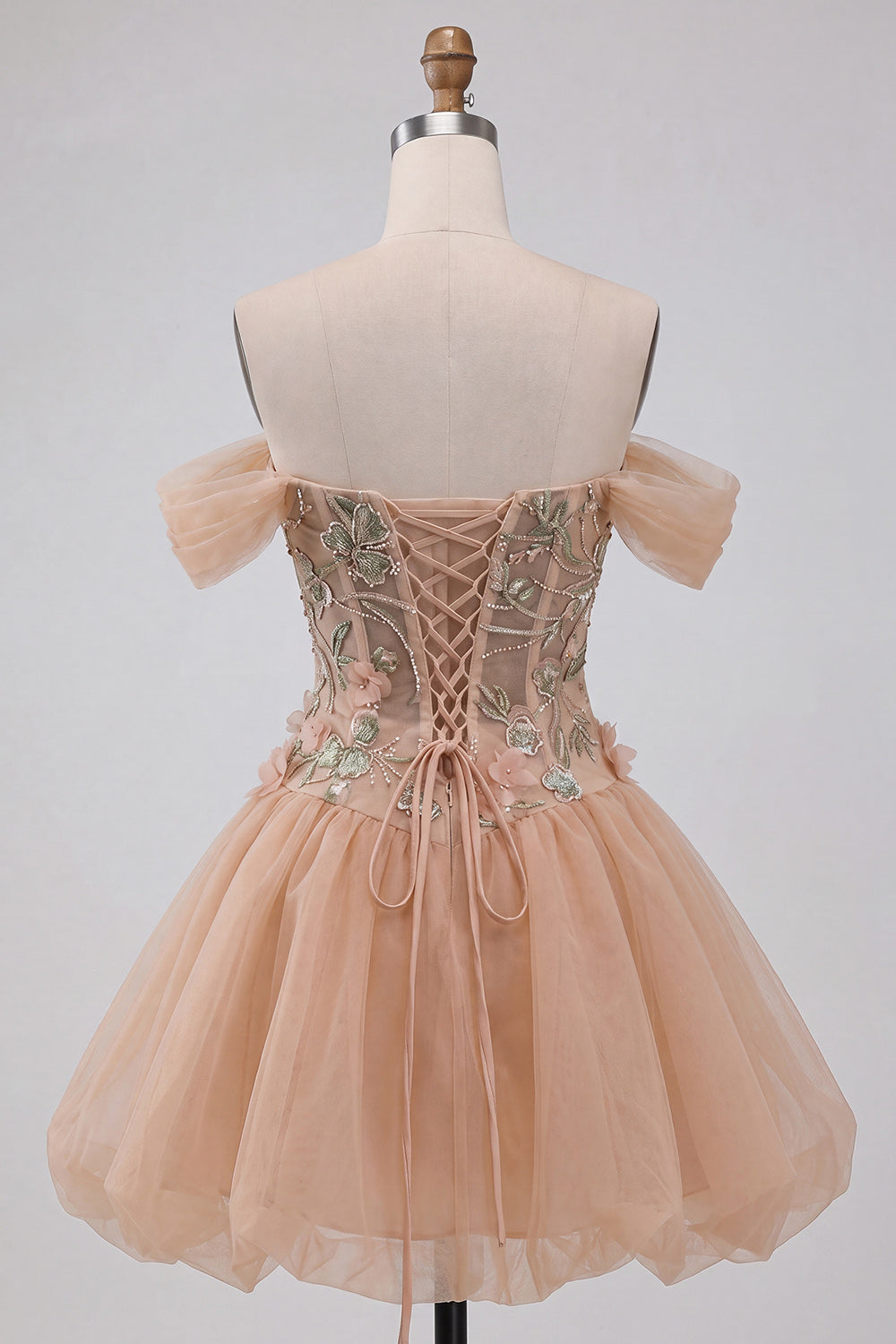 A-Line Pink Off the Shoulder Corset Bubble Hem Homecoming Dress with Lace Up Back