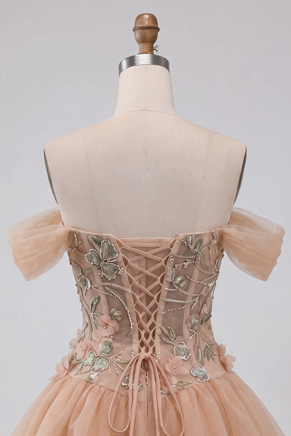 A-Line Pink Off the Shoulder Corset Bubble Hem Homecoming Dress with Lace Up Back