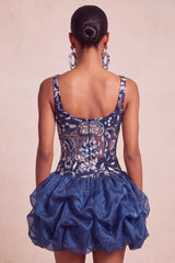 A-Line Navy Sequins Floral Thick Straps Short Homecoming Dress