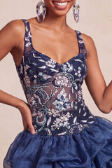 A-Line Navy Sequins Floral Thick Straps Short Homecoming Dress