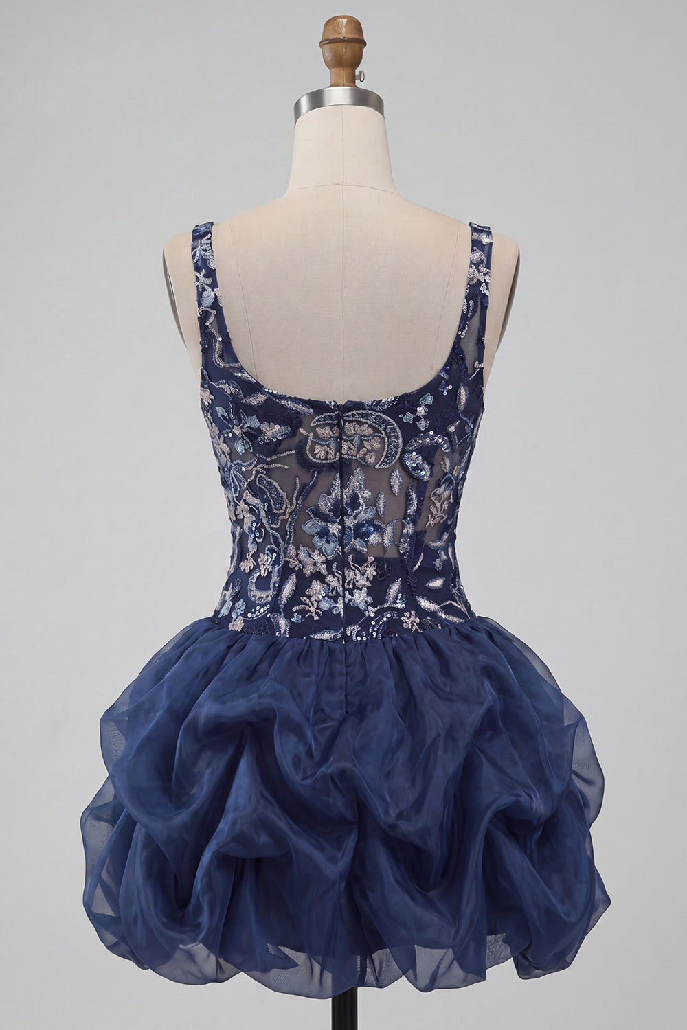 A-Line Navy Sequins Floral Thick Straps Short Homecoming Dress