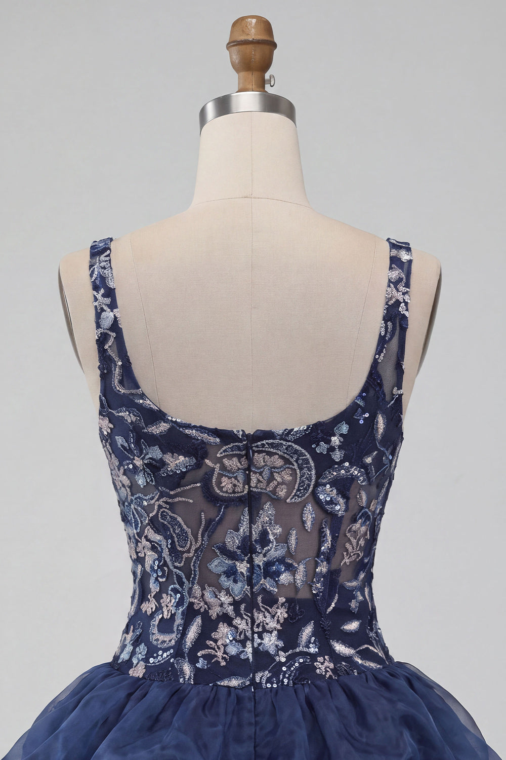 A-Line Navy Sequins Floral Thick Straps Short Homecoming Dress