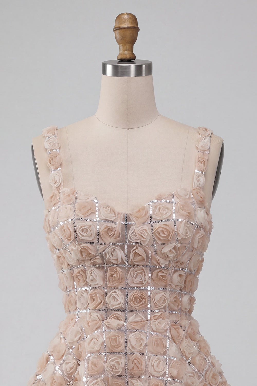 A-Line Champagne Floral Short Thick Straps Homecoming Dress with Sequins