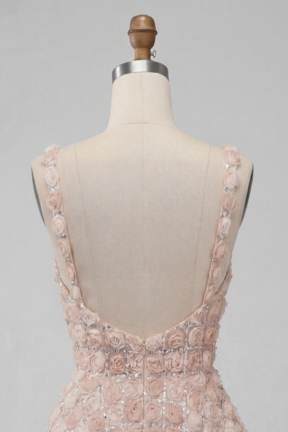 A-Line Champagne Floral Short Thick Straps Homecoming Dress with Sequins