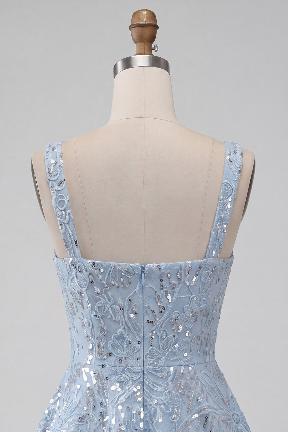 A-Line Sky Blue Thick Straps Short Floral Sequins Homecoming Dress with Bow