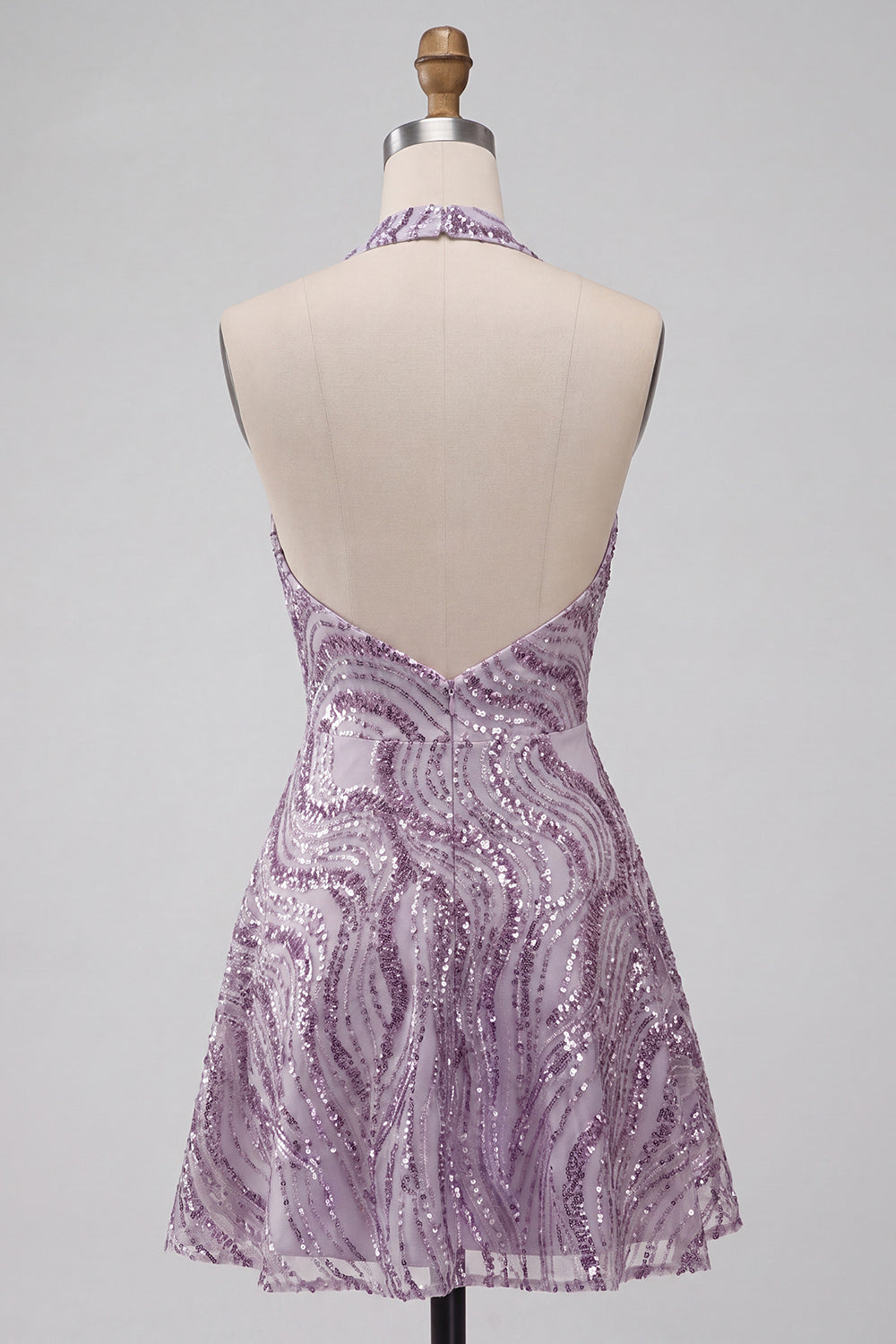 A-Line Lilac Halter Neck Backless Short Homecoming Dress with Sequins