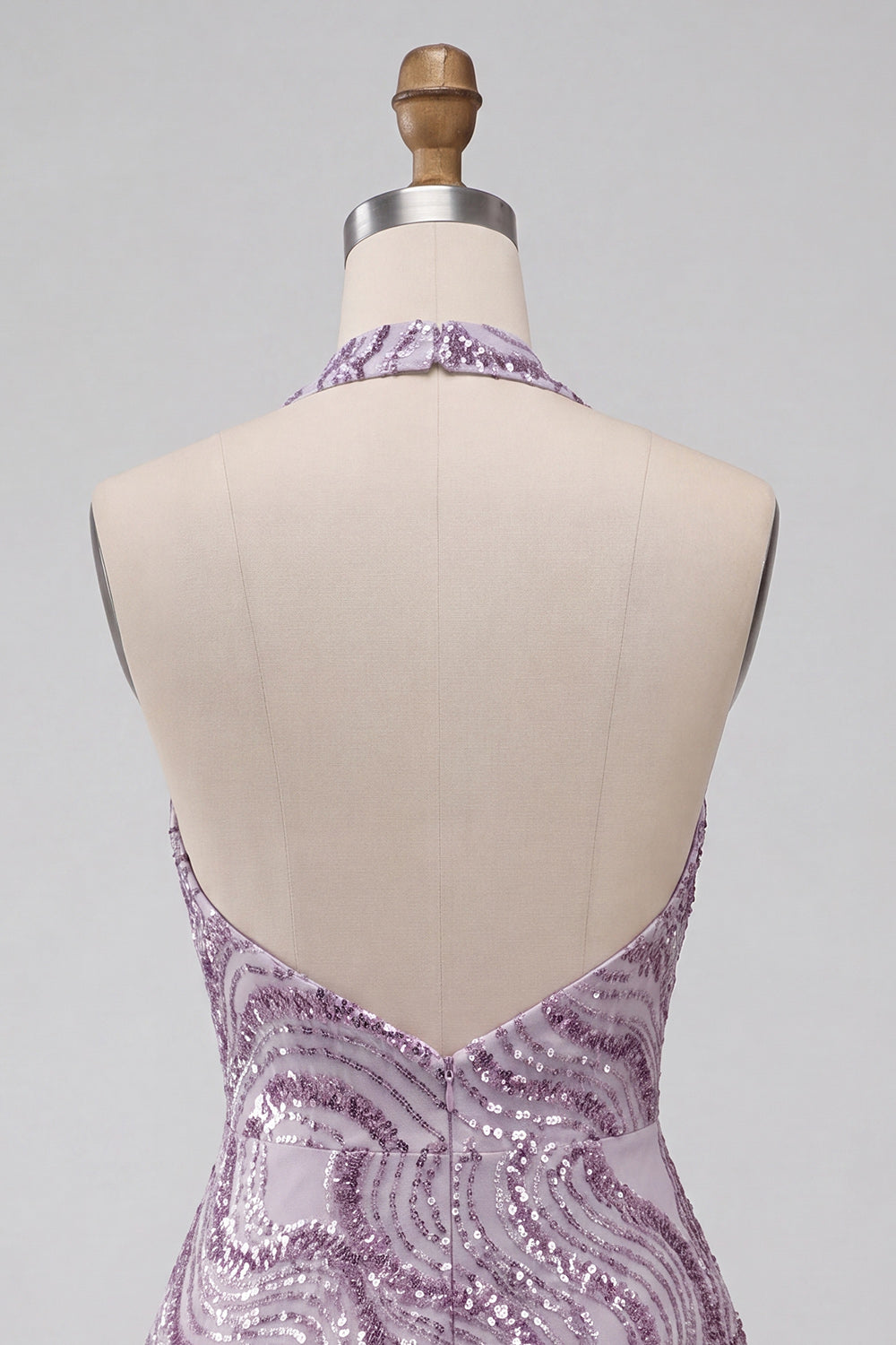 A-Line Lilac Halter Neck Backless Short Homecoming Dress with Sequins