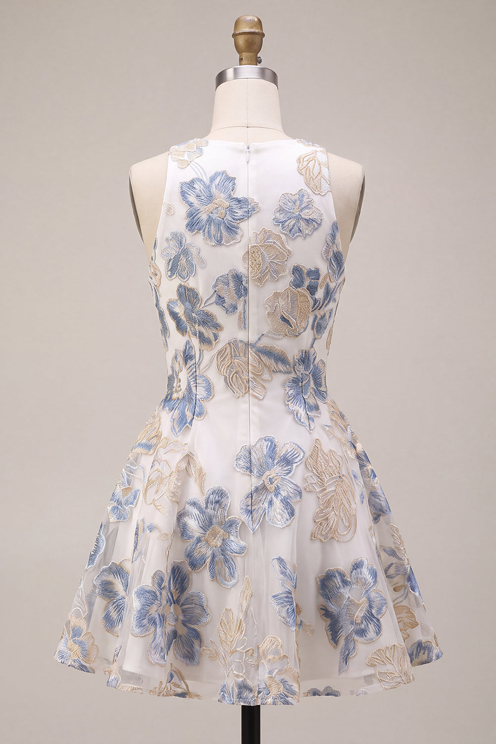 A-Line Ruffled White Plum Flower Jacquard Short Homecoming Dress