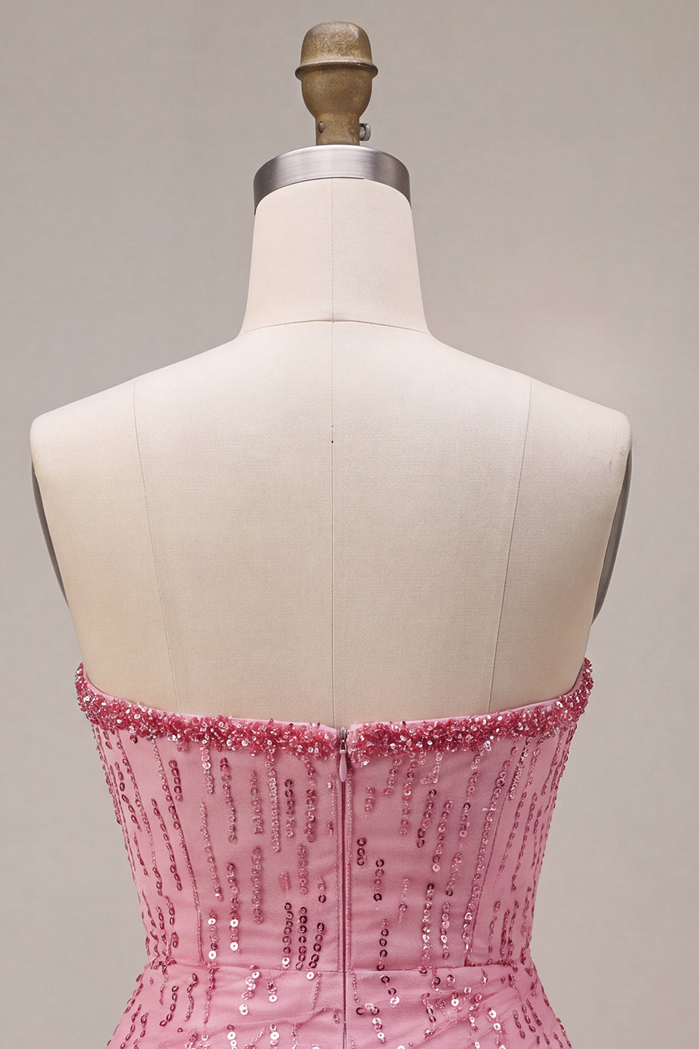 A-Line Pink Strapless Sequins Ruched Bubble Hem Short Homecoming Dress