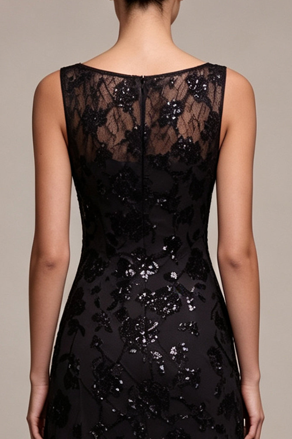 A-Line Chiffon Black Sequins Bateau Neck Maxi Formal Dress