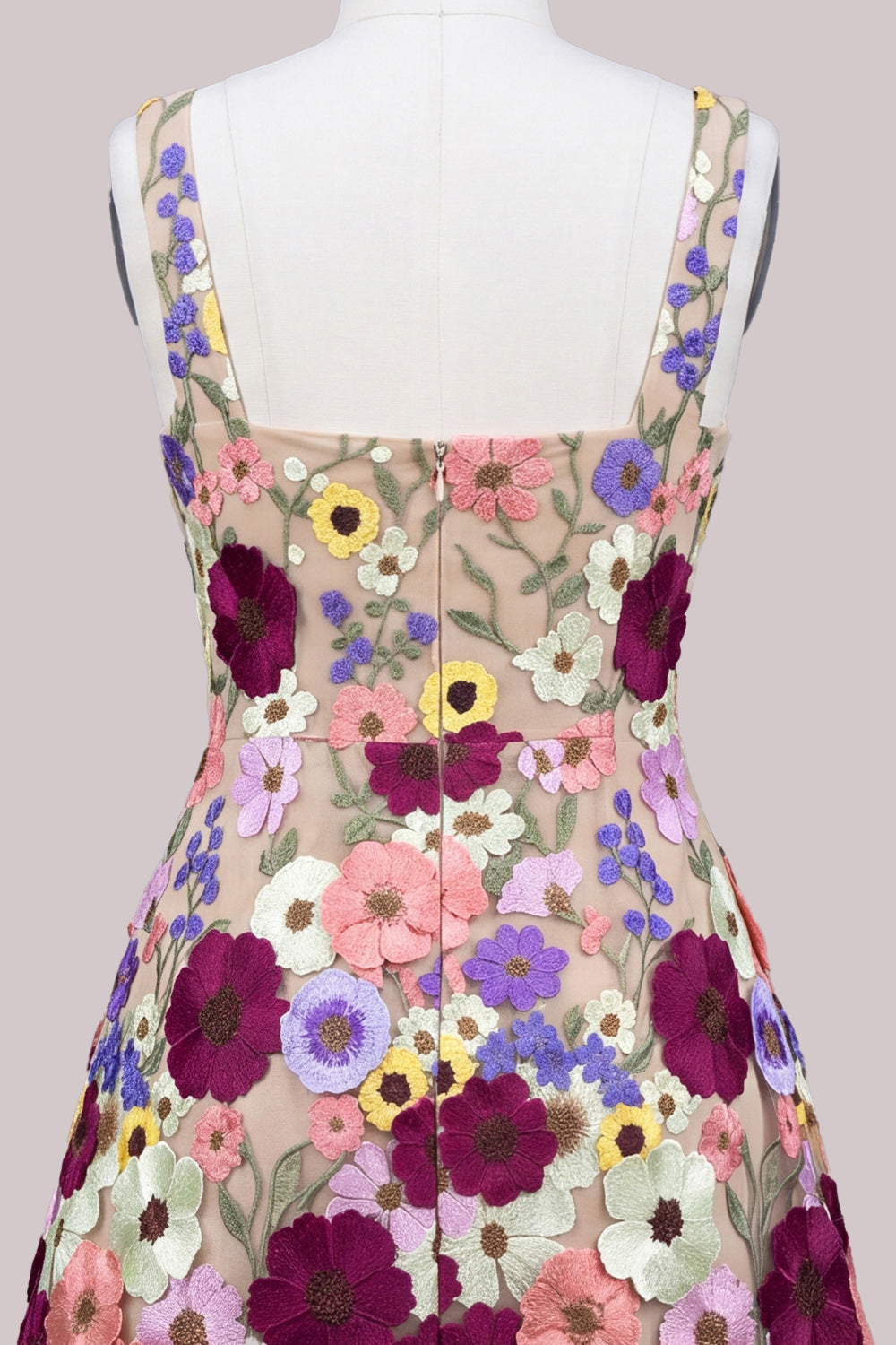 A-Line Square Neck Floral Pink Short Homecoming Dress with Appliques
