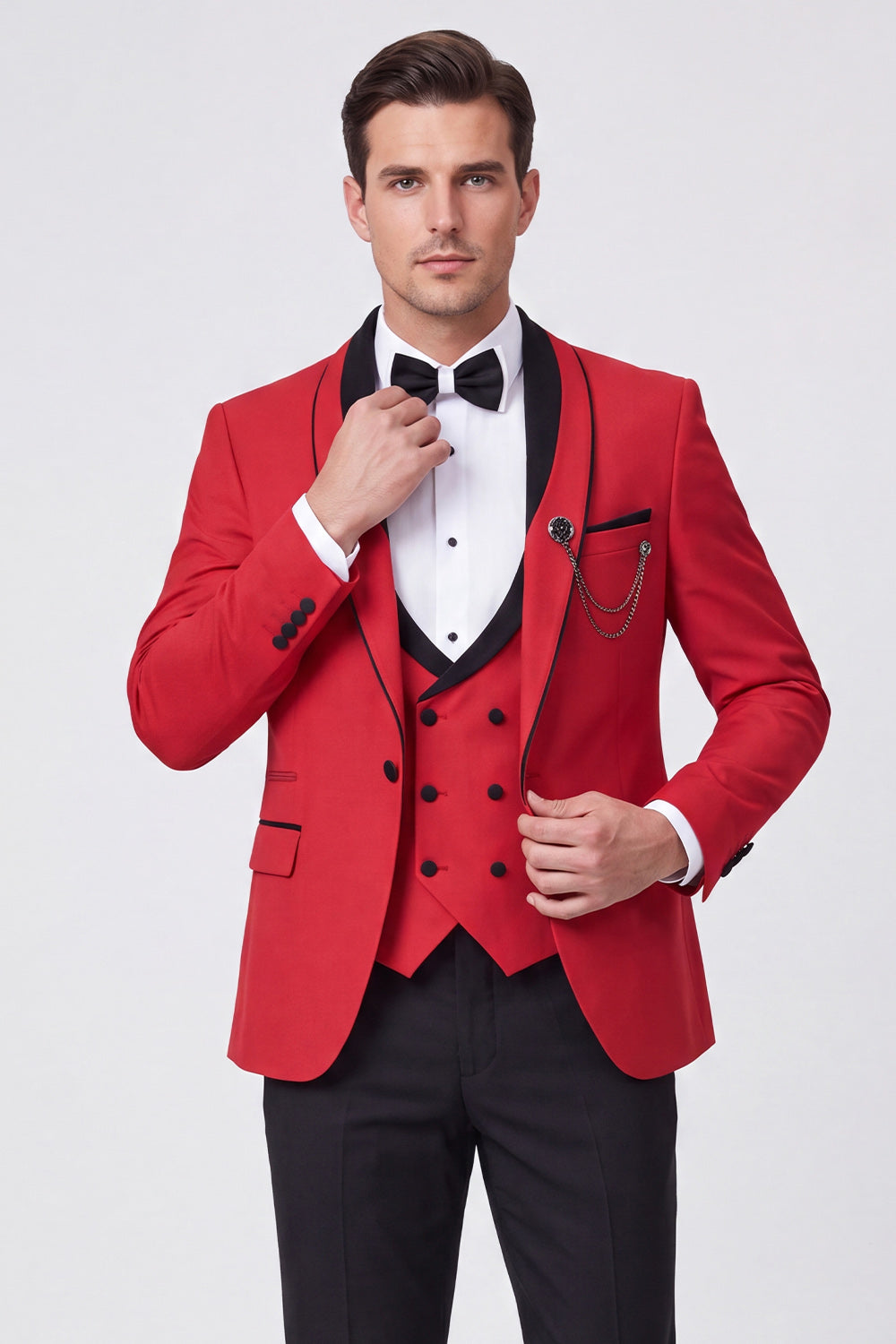 3 Piece Red Shawl Lapel One Button Men's Prom Suits