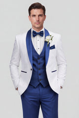 3 Piece Shawl Lapel Blue One Button Men's Wedding Suits