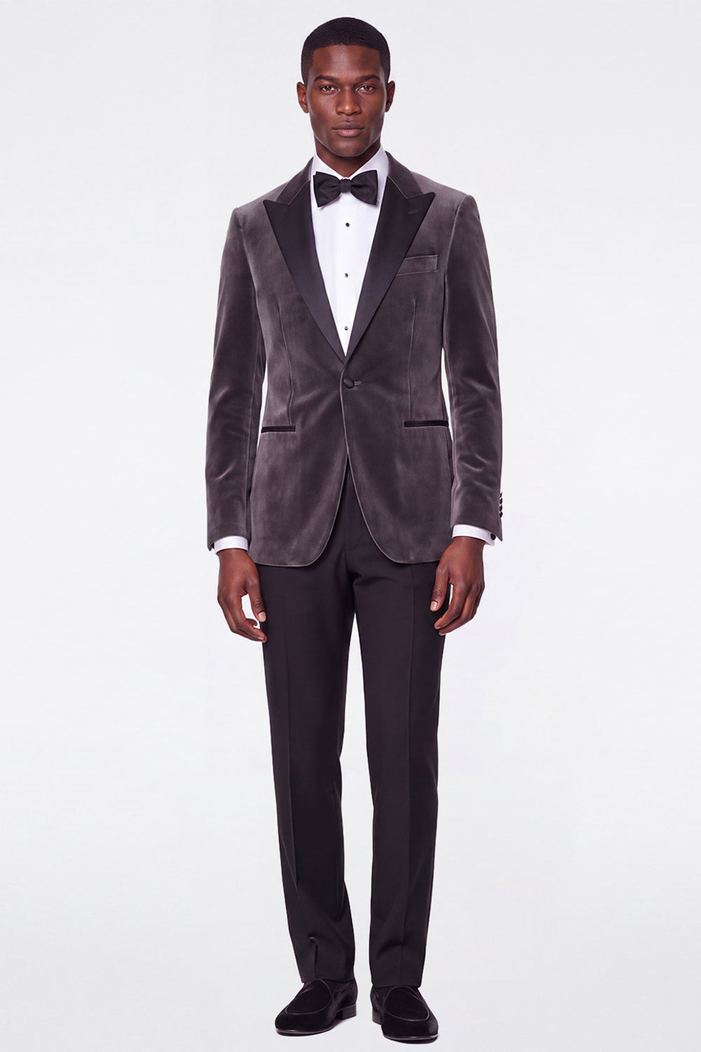 2 Piece Dark Gray Peak Lapel Velvet One Button Men's Prom Suits