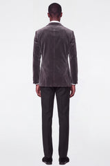 2 Piece Dark Gray Peak Lapel Velvet One Button Men's Prom Suits