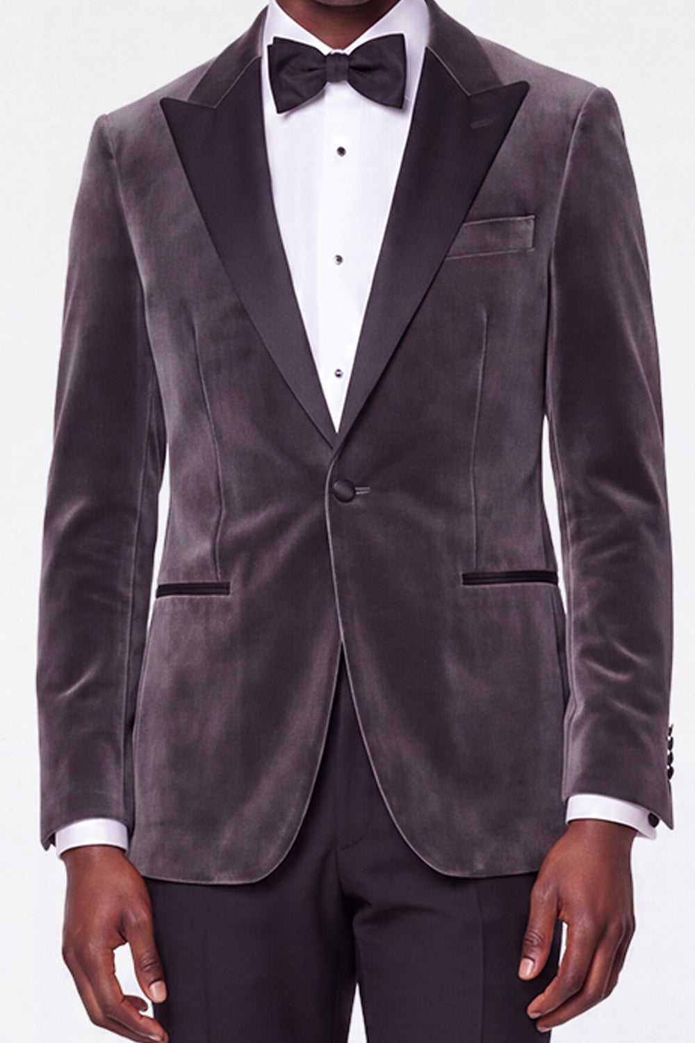 2 Piece Dark Gray Peak Lapel Velvet One Button Men's Prom Suits