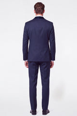 3 Piece Dark Blue Single Breasted Shawl Lapel Men's Prom Suits