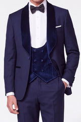3 Piece Dark Blue Single Breasted Shawl Lapel Men's Prom Suits