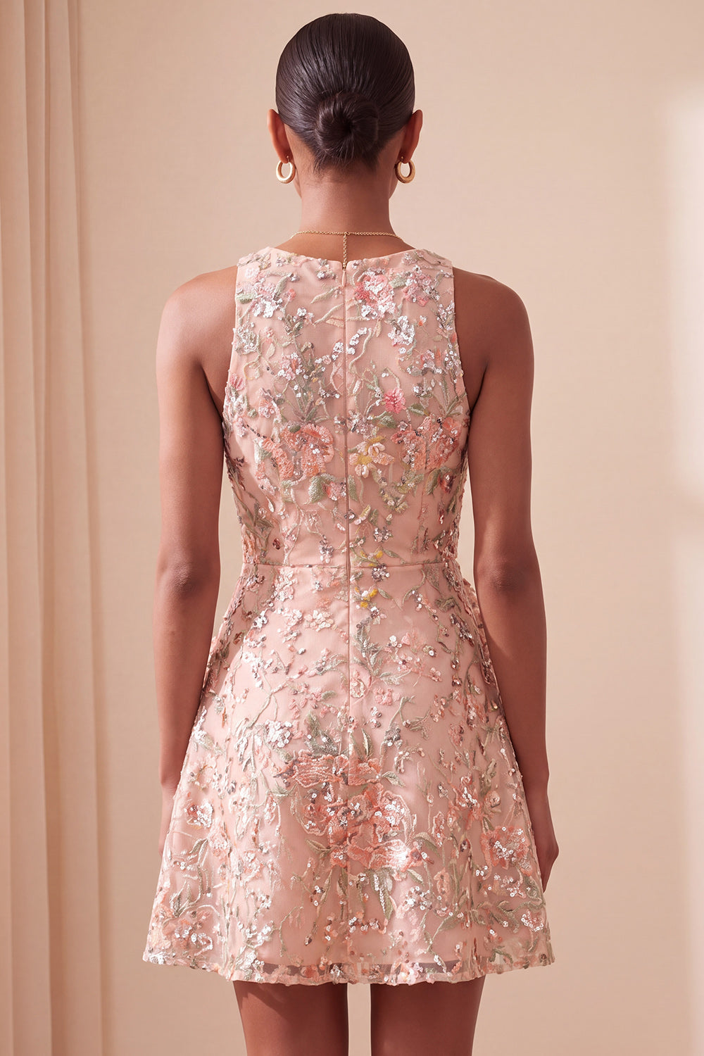 A-Line Round Neck Embroidered Floral Short Homecoming Dress with Ruffles