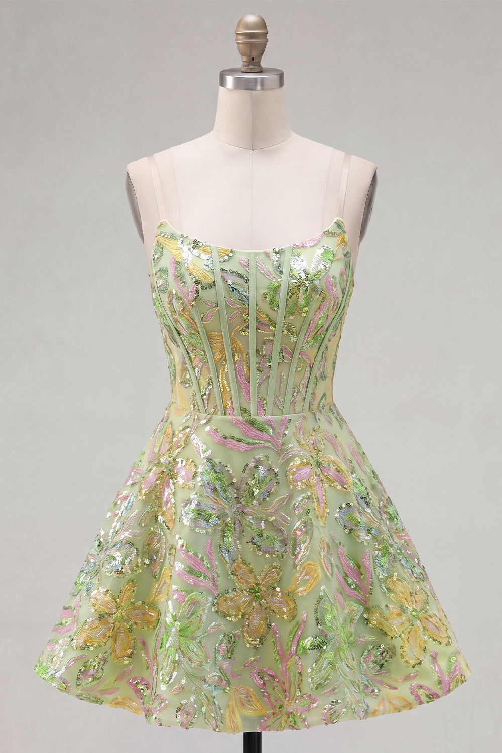 A-Line Green Corset Sequins Short Homecoming Dress