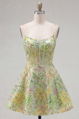 A-Line Green Corset Sequins Short Homecoming Dress