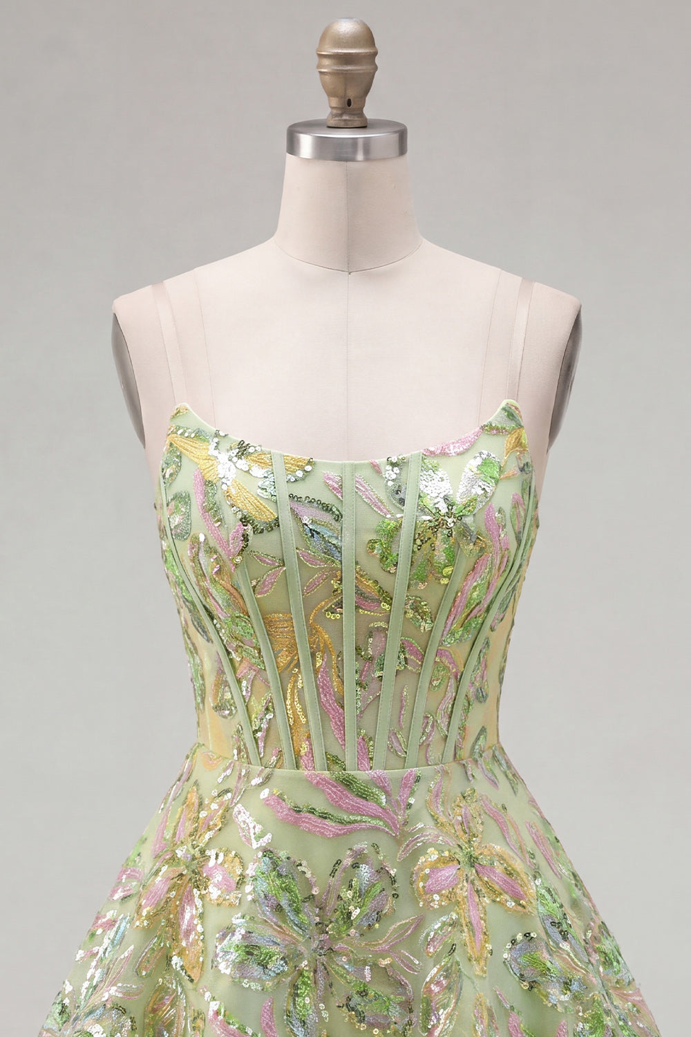 A-Line Green Corset Sequins Short Homecoming Dress