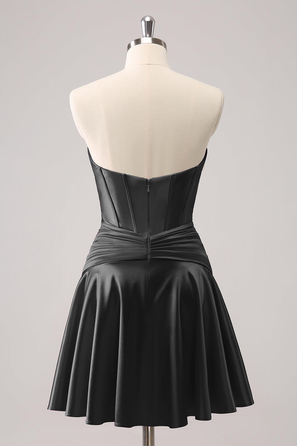A Line Sweetheart Strapless Corset Key Hole Satin Burgundy Homecoming Dress