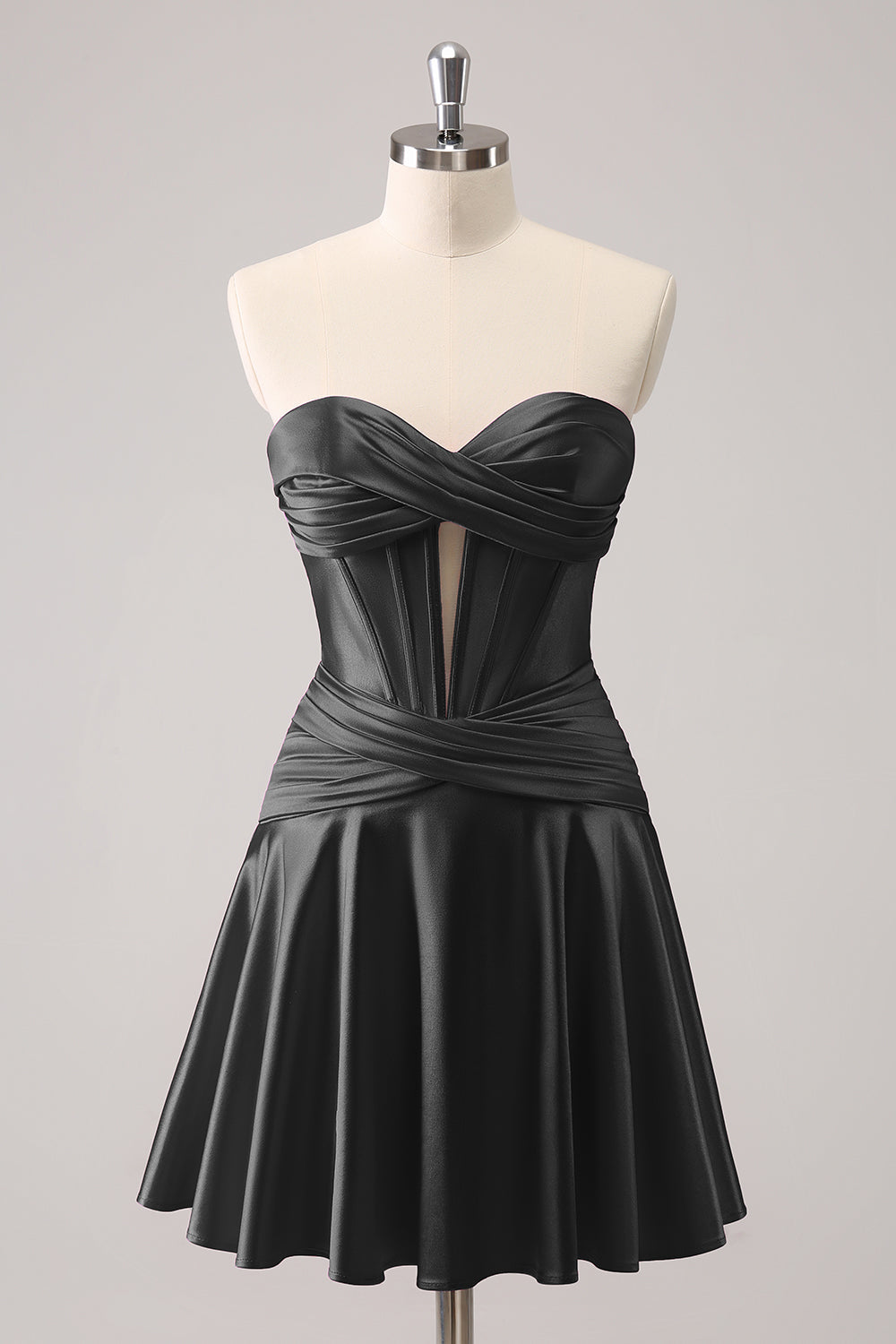A Line Sweetheart Strapless Corset Key Hole Satin Burgundy Homecoming Dress