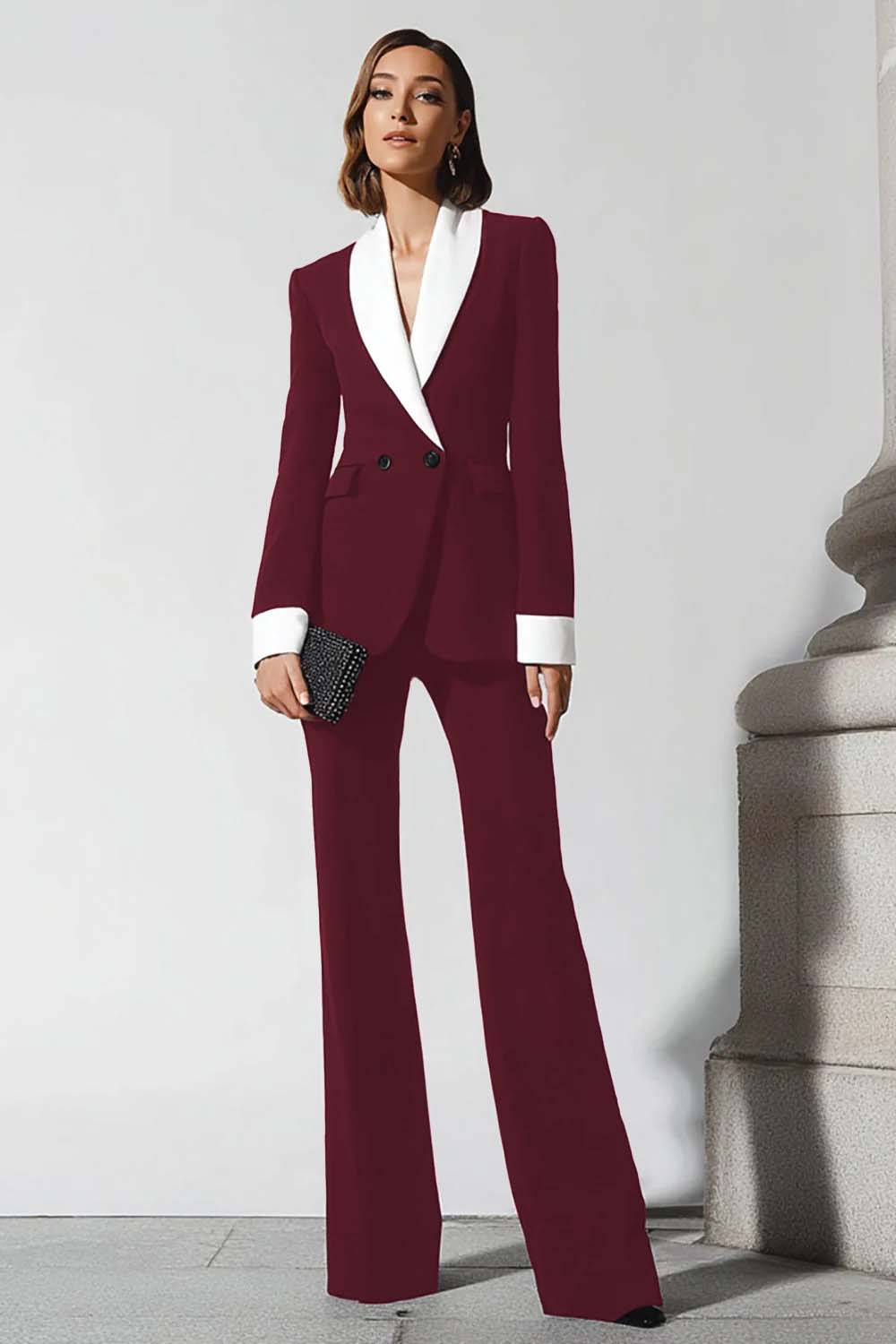 2 Piece Black Flare Leg Shawl Lapel Business Suits