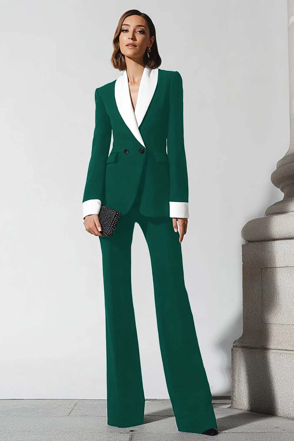 2 Piece Black Flare Leg Shawl Lapel Business Suits