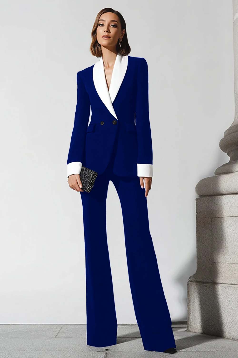 2 Piece Black Flare Leg Shawl Lapel Business Suits