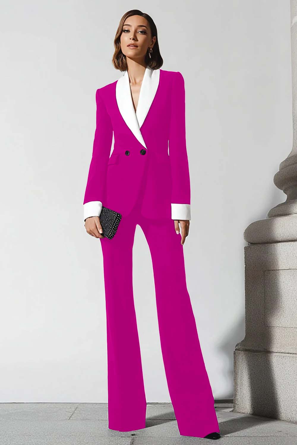 2 Piece Black Flare Leg Shawl Lapel Business Suits